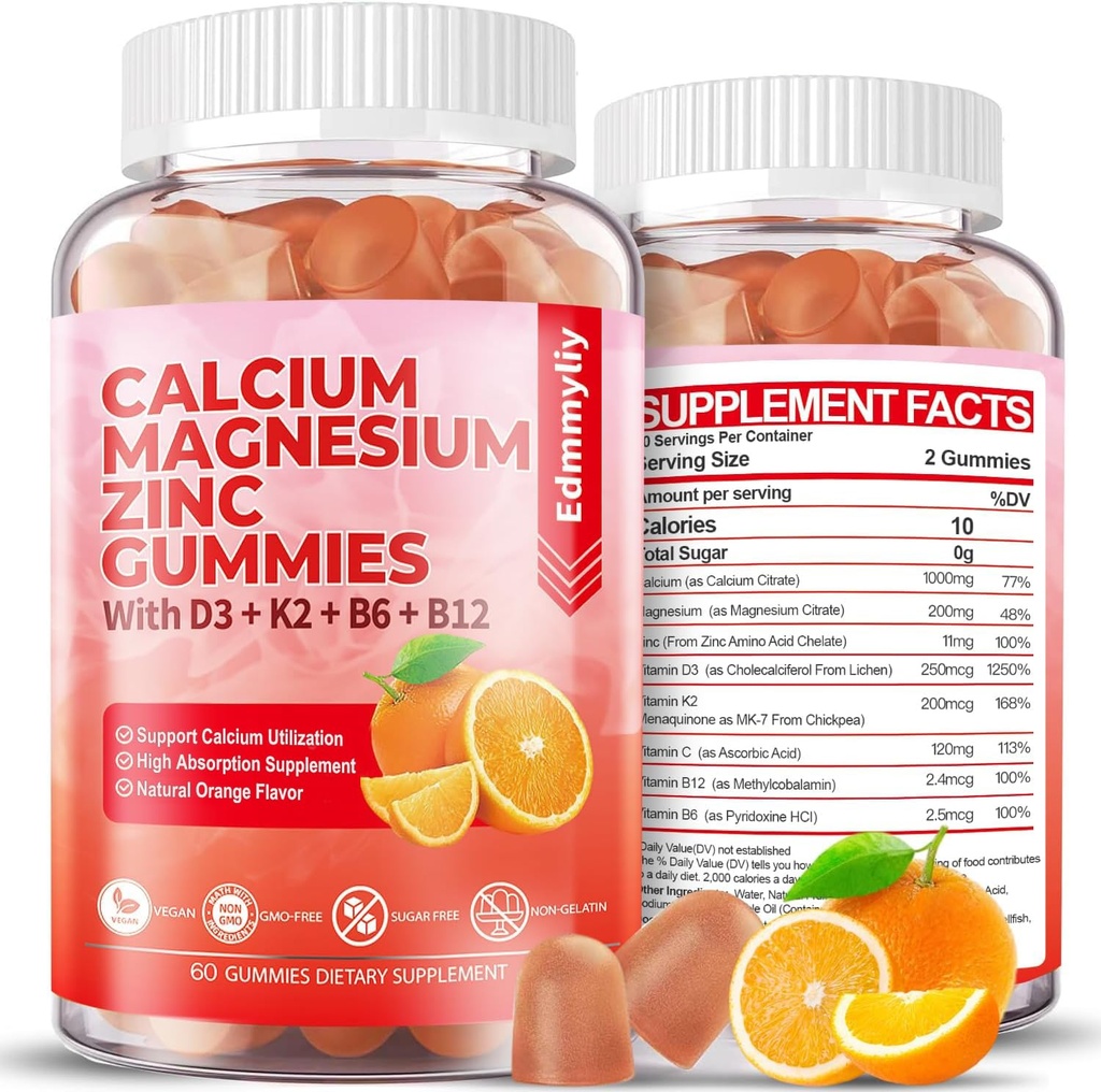 Suplimentul de zinc de calciu fără zahăr şi magneziu Gume cu vitamina D3 şi B12 pentru femei şi bărbaţi cu absorbţie mare Suplimentul de magneziu de calciu pentru suport imun (120 Counts)