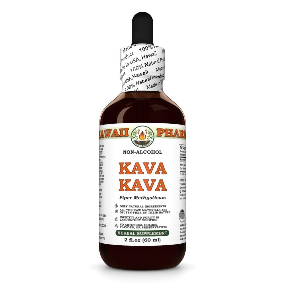 Hawaii Pharm Kava Kava Extract lichid-fără alcool, Kava Kava (Piper Methystium) Root uscat Glicerite naturale Suplimentul plantei naturale 2 oz