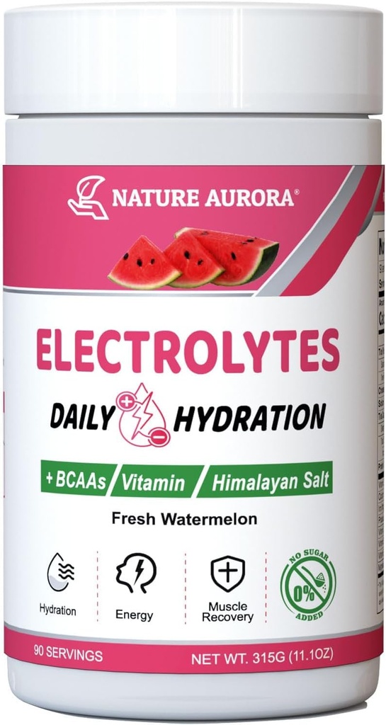 Electroliti pulbere Nu Zahăr, Pepene verde proaspăt Electrolit Pulbere, Pulbere de hidratare, Îmbunătățit cu sare Himalaya, BCAAs, și B-Vitamina, Fără Calorii, Zahar gratuit Keto Electrolit băutură - 90 Serviri
