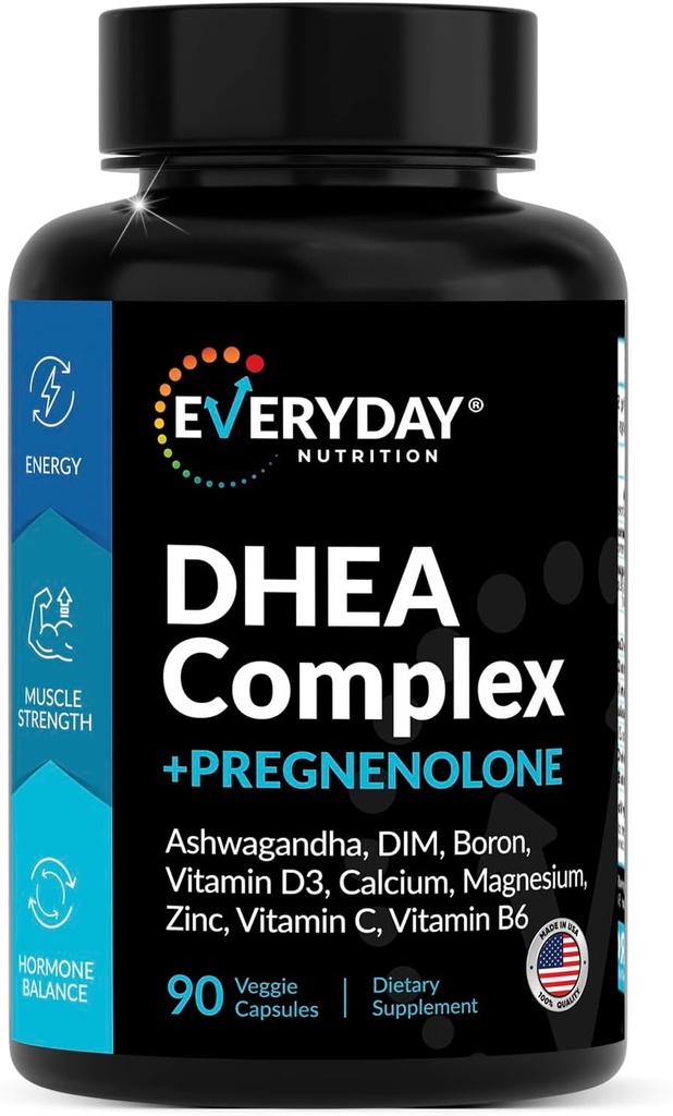 DHEA Micronized 200mg Complex cu Pregmenolon 100mg Supliment pentru bărbaţi şi femei cu Ashwagandha, DIM, Magneziu, Bor, Calciu, Zinc, Vitamina D3, C şi B6 Hormone Suport - Made in USA 90 Capsule