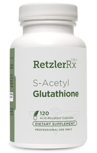 RetzlerRx S-Acetyl Glutatione Supliment 100 mg. per capsulă, Made in USA - 120 Acid-Resistant Capsule - Suport antioxidant - Non-GMO, Soy & Gluten-Free / Bergaflow®, Grad farmaceutic
