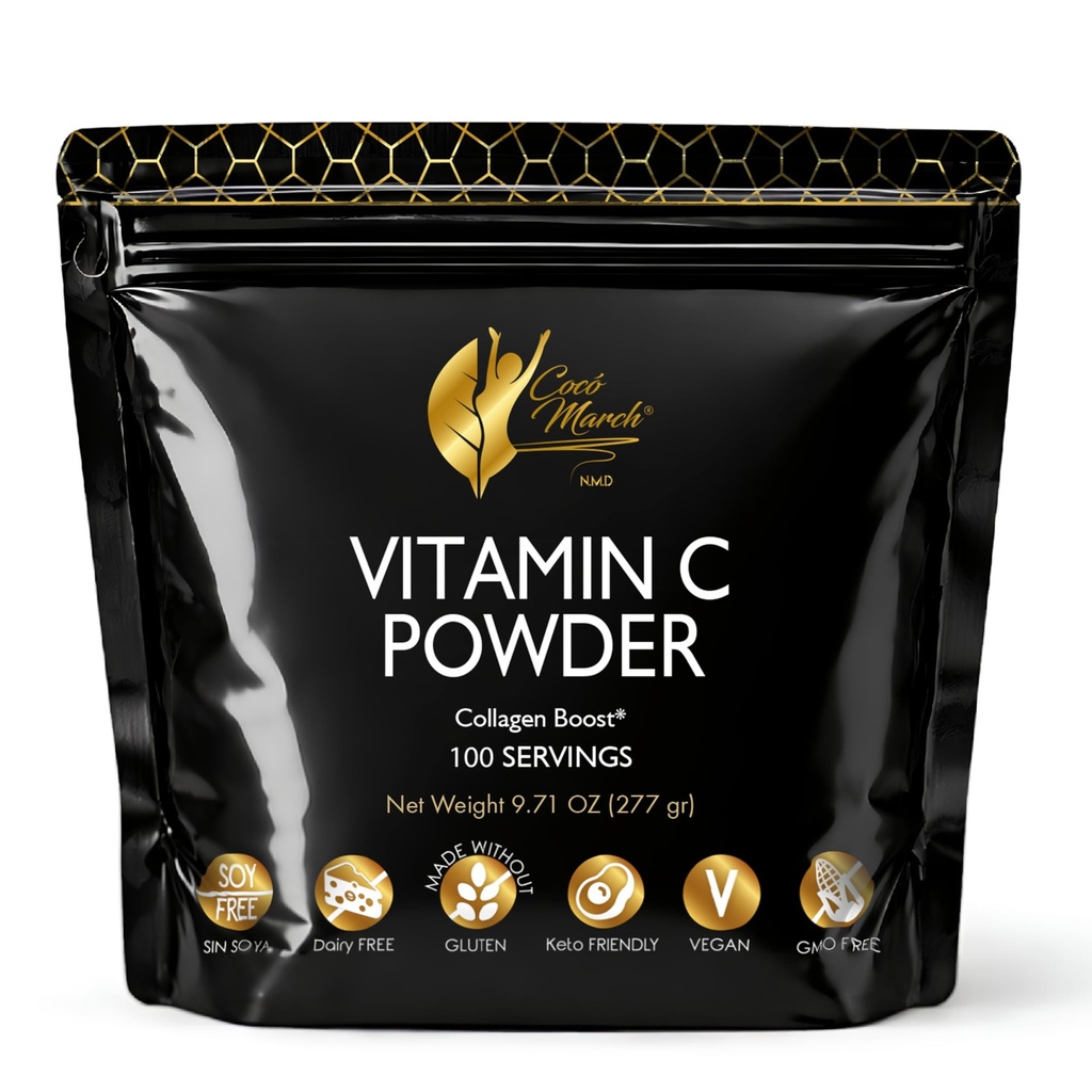 Cocó Martie N.M.D 1000 mg Vitamina C pulbere- pentru producția de colagen & Immune Support, Zinc, Bromelain, Querbetin, L-Lysine - gratuit de la: Gluten Dairy, soia, OMG-uri, Vegan și Keto Friendly 10 Oz