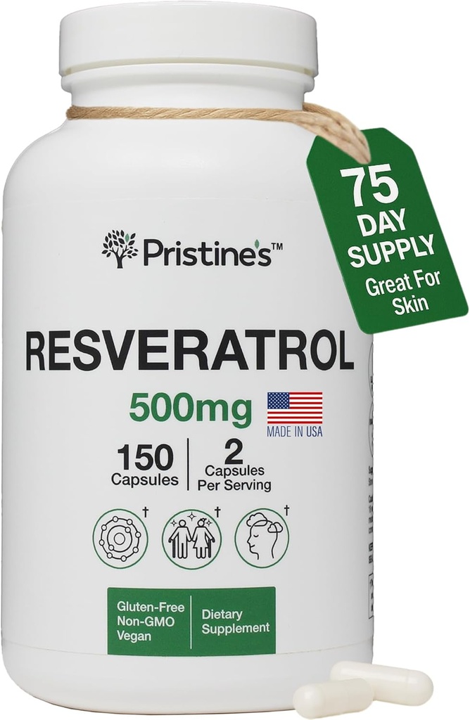 Resveratrol PRISTINE 500MG 75 zile de aprovizionare anti-aging antioxidant & inima suplimente de sănătate capsule - Brain & Lung Sănătate Beneficii
