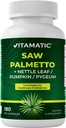 Vitamatic Saw Palmetto Extract pentru bărbați și femei 180 Veg capsule - Made with Pumpkin Seed, Pygeum, Nettle Leaf - Made in the USA - Promovează funcția de prostată sănătoasă