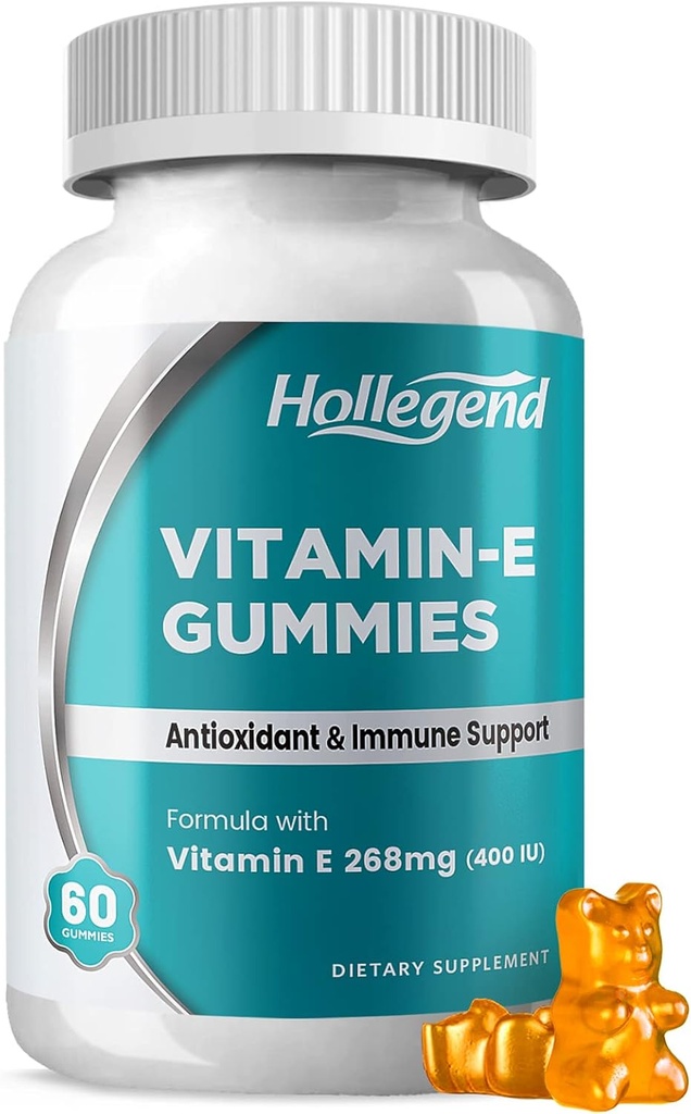 Vitamina E Gumries 268 mg 400 UI, Vitamina naturala E Supliment masticabil pentru adulti, Femei si Barbati, Skin & Immune Health, Antioxidant, Orange Flavor, 60 Conte
