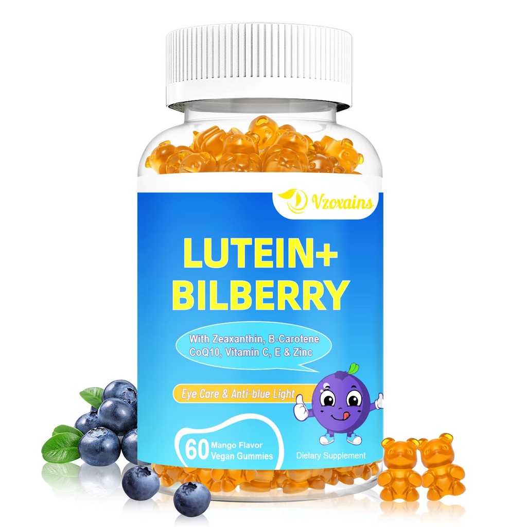 20mg Gume lutein & zeaxanthin cu bilberry, Astexanthin, Omega 3, Vitamina C, E - Sugar Free Eye Health Supliment pentru adulți și copii - Dry Eye Relief, Vision Clarity, Suport macular