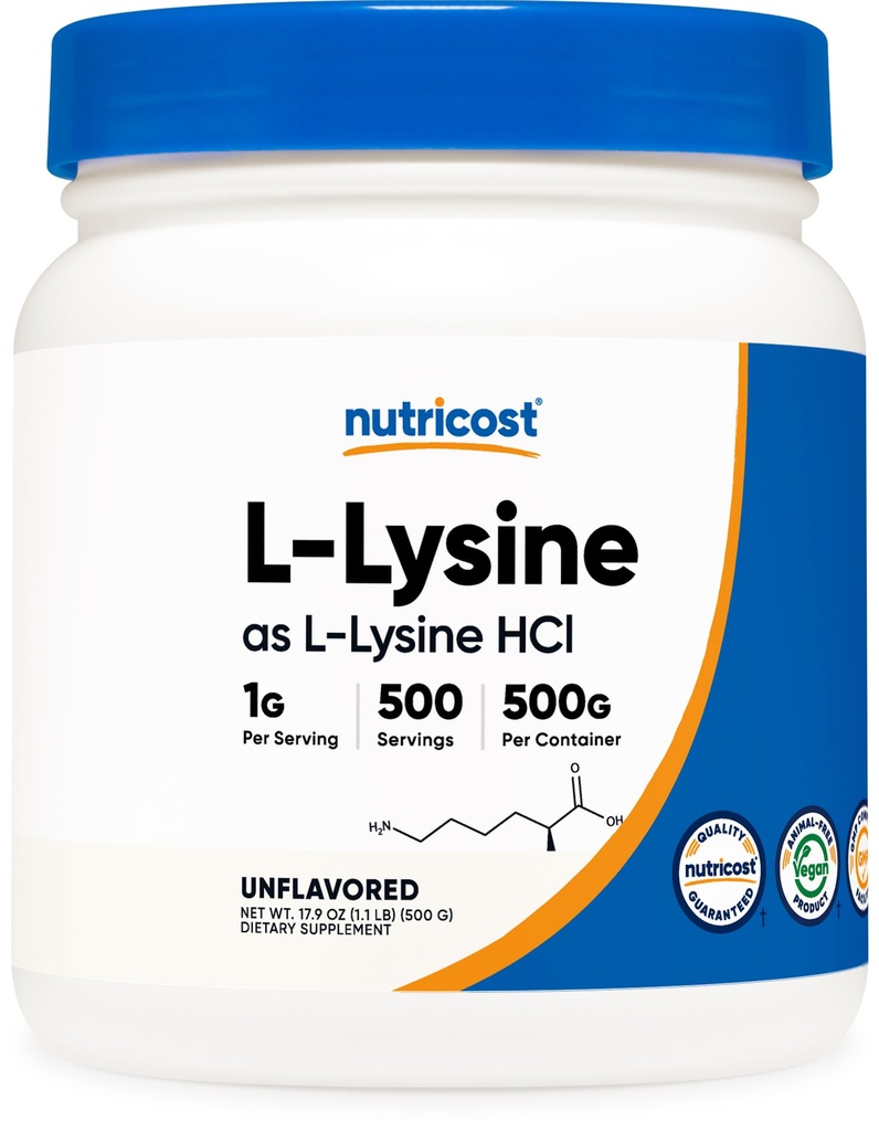 Nutricost L-Lysine Powder 500 Grams - Pur L-Lysine, Non-GMO, Gluten Free