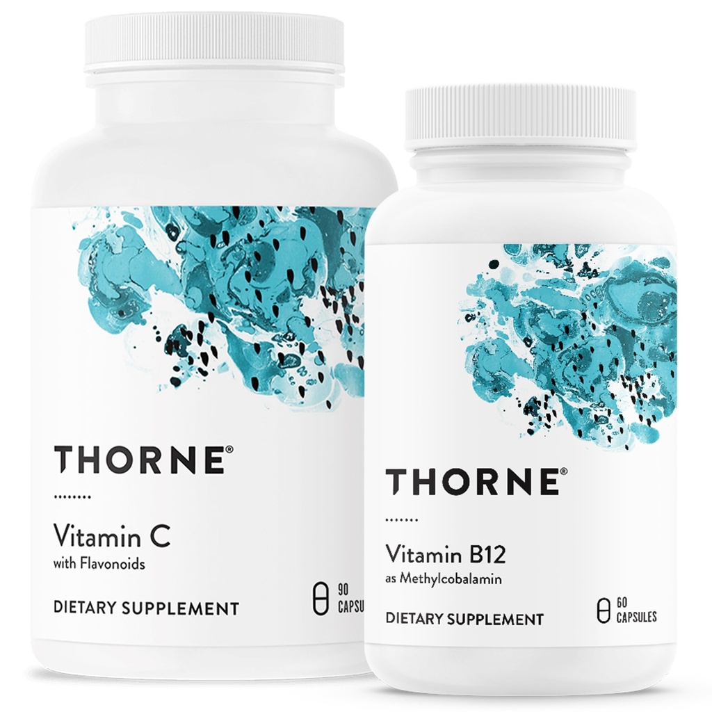THORNE - Wellness Bundle - Vitamina C & B12 - Susţine inima, nervul, imunul şi sănătatea ţesuturilor - 60 până la 90 de serviri
