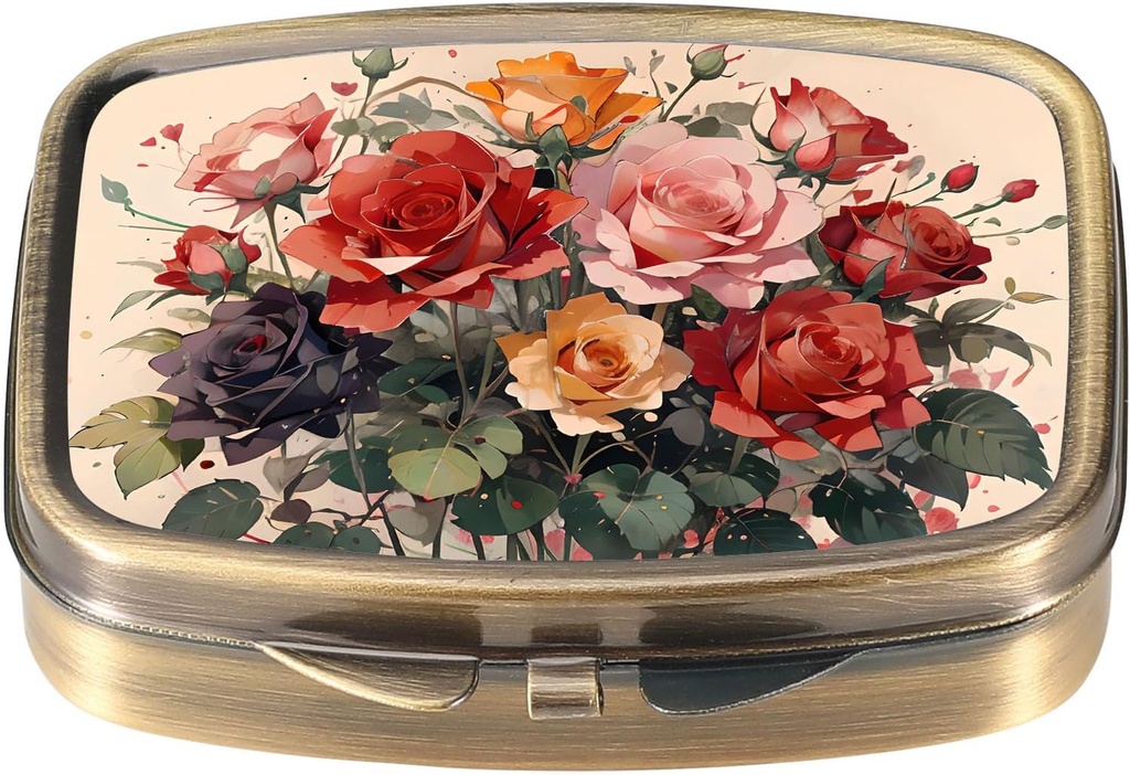 Dynippy Case Pill Box cu Mirror Retro Pocket 2 Compartiment Medicina Case Vitamina Pill Organizator pentru Poşetă de buzunar şi călătorie (Flora Cute)