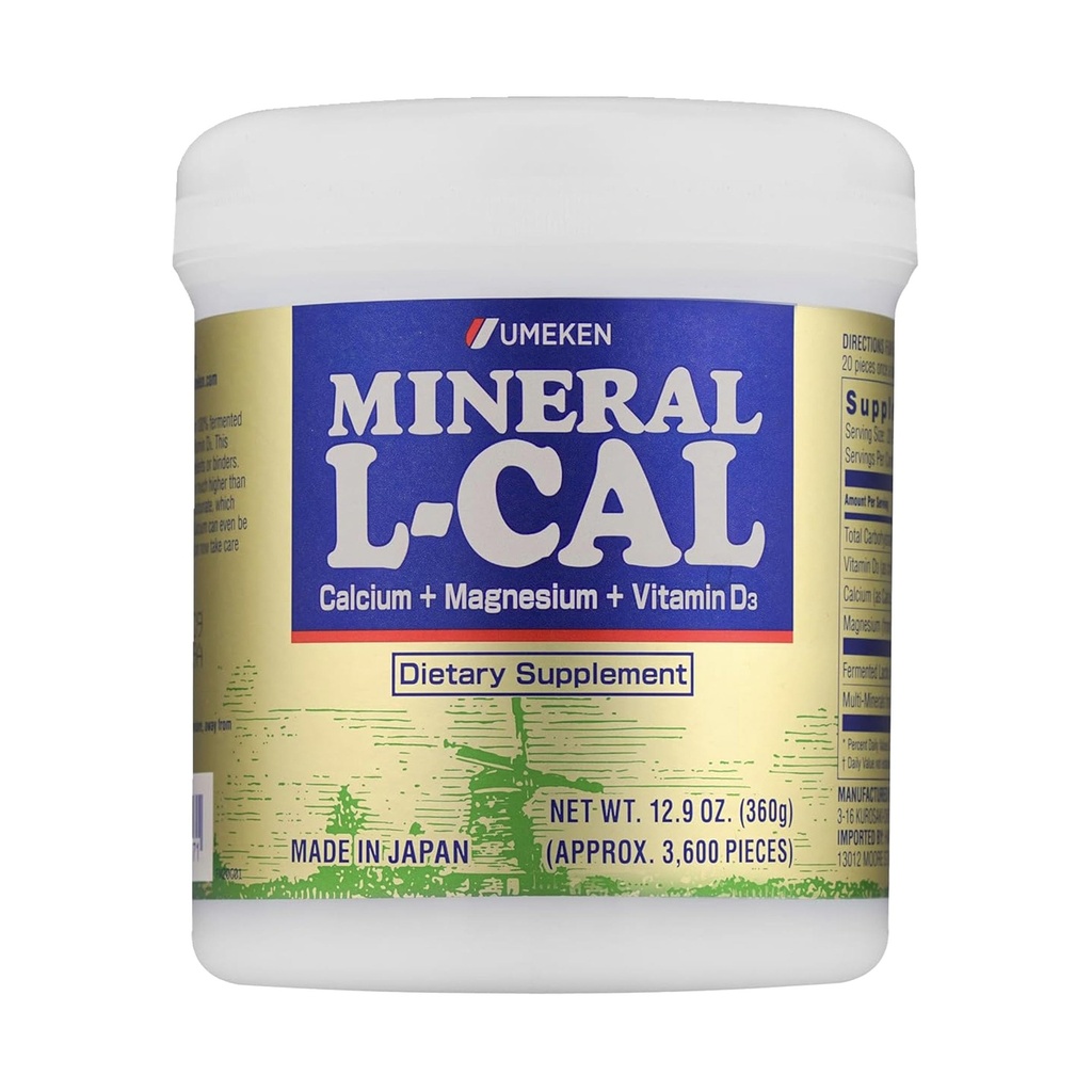 Umeken Minerale L-Cal Calciu cu vitamina D3, 6 Luna de aprovizionare, Apă Soluble Ball Format cu Magneziu & Minerale, Absorbare rapidă de calciu Magneziu D3, 3,600 bile, 360g, Pachet de 1