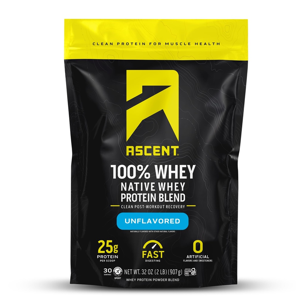 Ascensiune 100% Whey Pulbere de proteine - Post Workout Izolat de proteine Whey, Zero arome artificiale & îndulcitori, gluten gratuit, 5.5g BCAA, 2.6g Leucine, 2 lb neflavorat