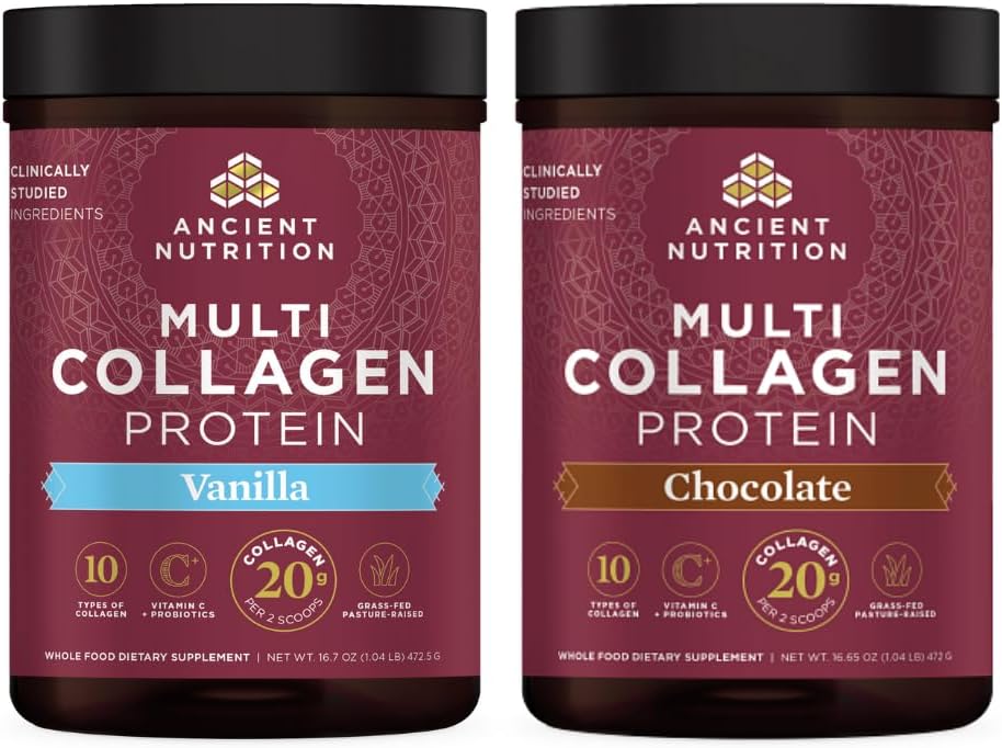 Nutritie antica Multi Colagen Pulbere Proteina Vanilla 45 Serviri + Multi Colagen Pulbere Proteina Ciocolata 45 Serviri