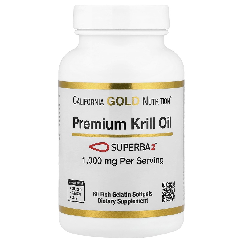 California Gold Nutrition Premium Krill ulei cu Superba2 Biodisponibil Omega-3s de la Antarctica Krill - Inima si Brain Health Support - Gluten gratuit, non-GMO - 1000 mg - 60 Fish Gelatină Softgels