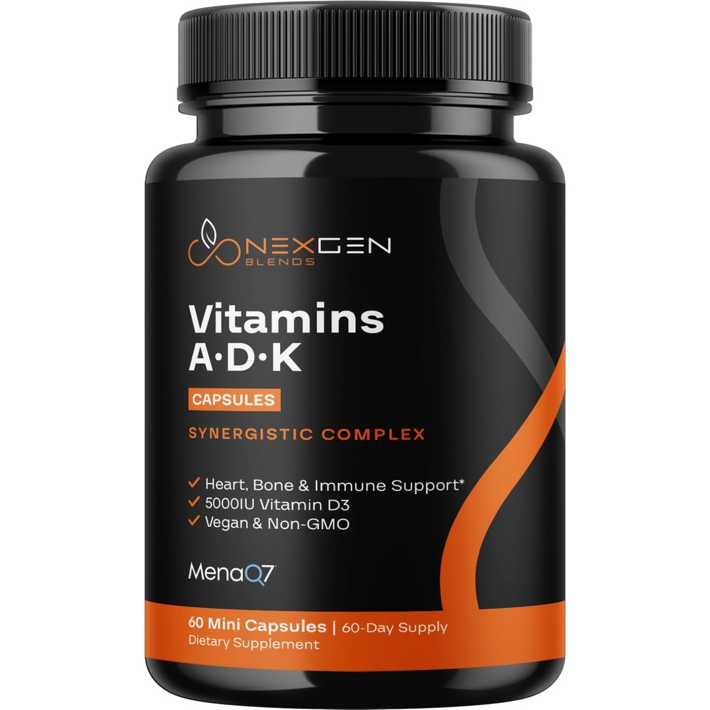 Suplimentul de vitamina ADK cu absorbţie mare - Vitamina Vegană D3 K2 MK7 & A pentru Regulamentul Calciului Plus Suportul tiroidian şi imun la inima osoasă - Vitamina ADK cu 5000UI D3 Fără OMG-uri şi gluten fără (2 luni)