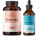 HERBAMAMA Goat's Rue și Lemon Balm Kit - Bundle of 1200 mg Goat's Rue Capsules & Lemon Balm Liquid Drops 4 fl oz - Vegan, Non-GMO, Sugar & Alcohol-Free - 2 Pack