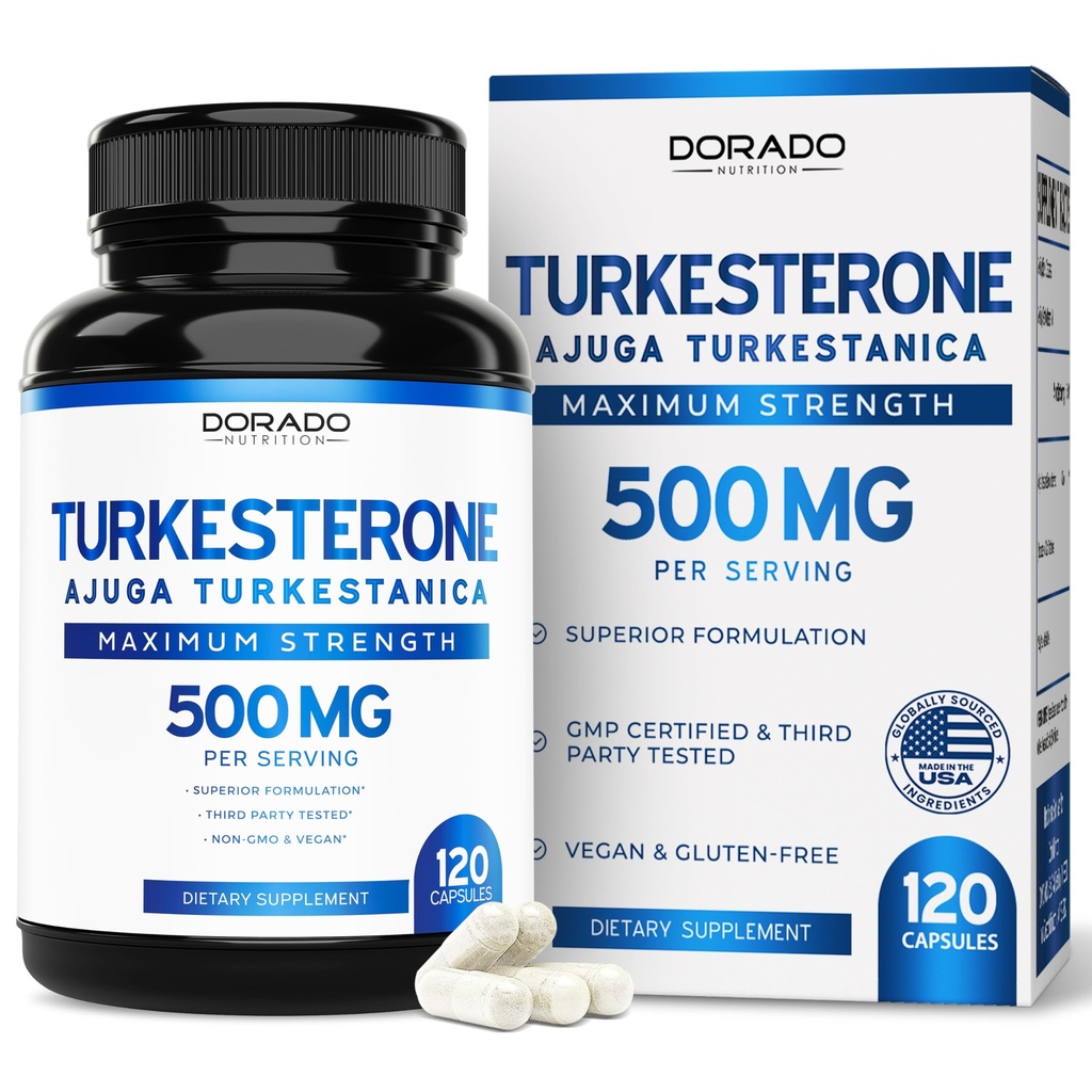 Turkesteron Supliment 500mg (120 capsule) - Rezistenta, Drive, Performanta sportiva & Mass musculare - (Ajuga Turkestanica Std. la 10% Turkesteron) (Similar la Ecdysteron) - Capsule non-GMO & Vegan