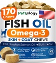 Omega 3 Ulei de pește pentru câini - 170 Chews - Omega 3 pentru câini Itchy Skin & Alergia Relief - Skin & Coat Supplement - EPA & DHA Acidi grași - Dog Anti Shedding & Hot Spot Treatment - Salmon Oil