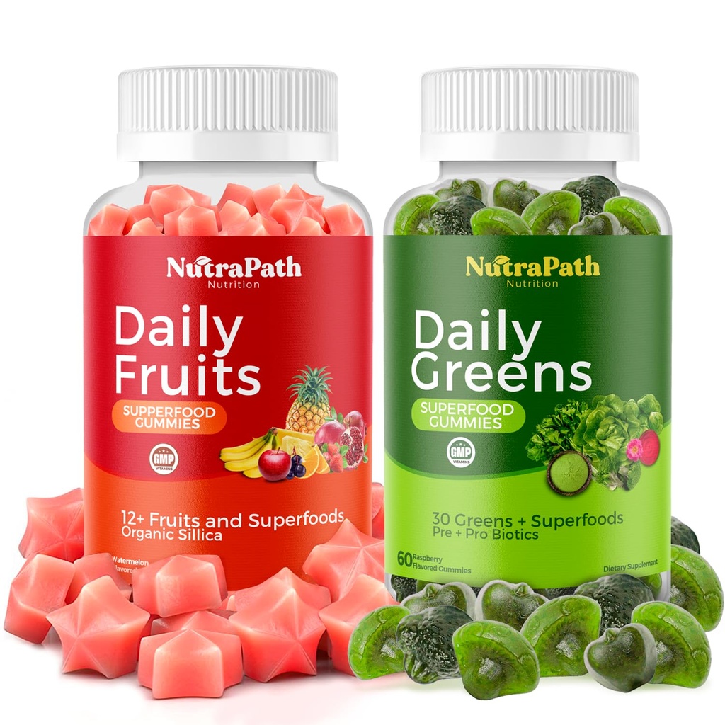 Gume de fructe și legume (120 Chews), 12+ Superfructe și 30 legume, fructe și plante aromatice, vitamine din fructe și legume, non-GMO, Pectin-Based, Gluten-Free