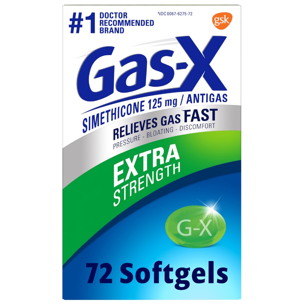 Gaz-X extra Putere Relief Softgels de gaz cu Simethicone 125 mg pentru eliberare de balonare - 72 Conte