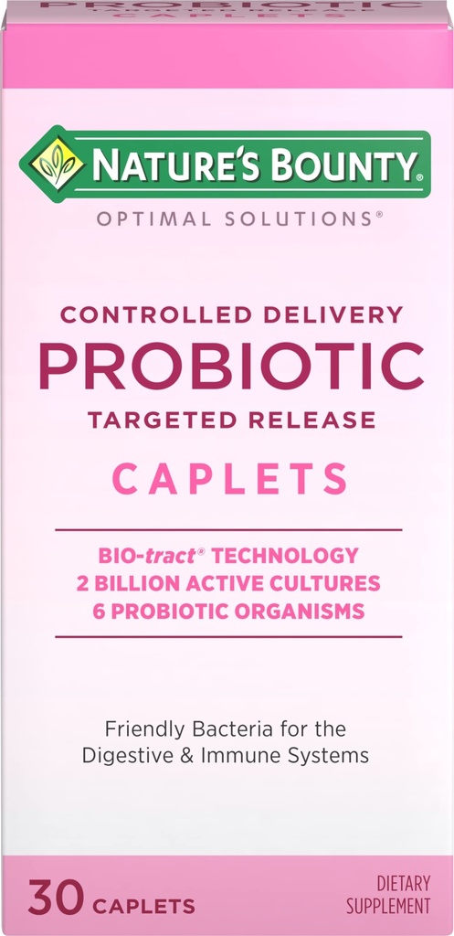 Natura's Bounty Probiotic, Controlled Delivery Supliment alimentar, Suporturi Digestive, Intestinal și Immune Health, 30 Caplete, 30 Total Serviri