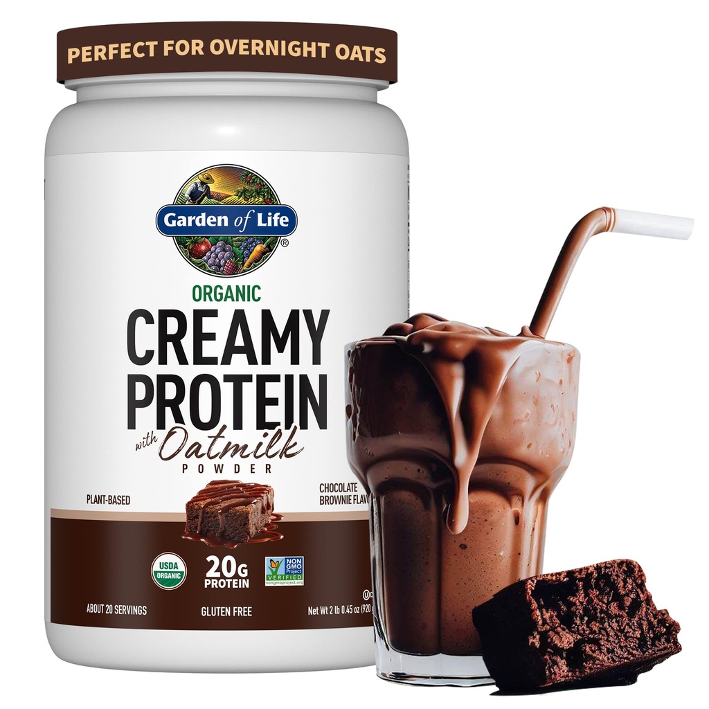 Gradina de viata Cremy Organic Vegan Pudră de proteine + OatMilk, 20g Proteina pe bază de plante complete, Apa de cocos, MCT-uri, Grainuri Sprouted, Prebiotice, Probiotice 