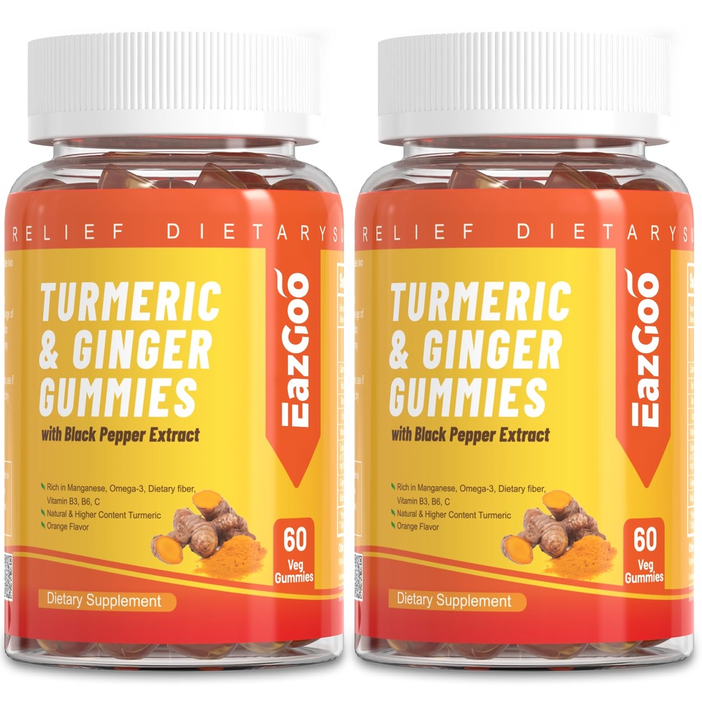 Curcumina curcumica cucurcuma 500mg pentru adulti, cu Pepper negru, Root Ginger, Vitamina C, Gume de fructe cu zahar redus, aroma portocalie - 120 conte