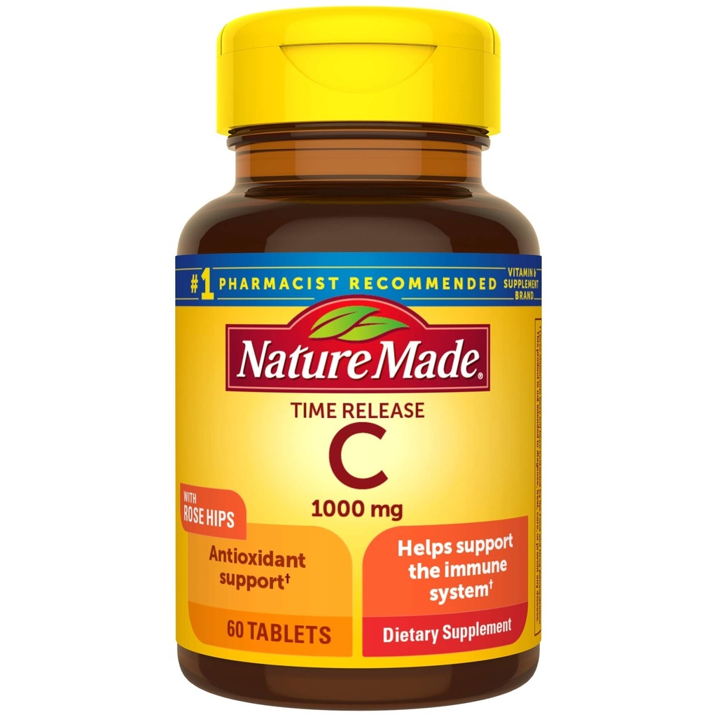 Natura făcut vitamina C 1000 mg comprimate de eliberare timp cu Rose Hips, 60 Conte pentru a ajuta la susținerea sistemului imunitar