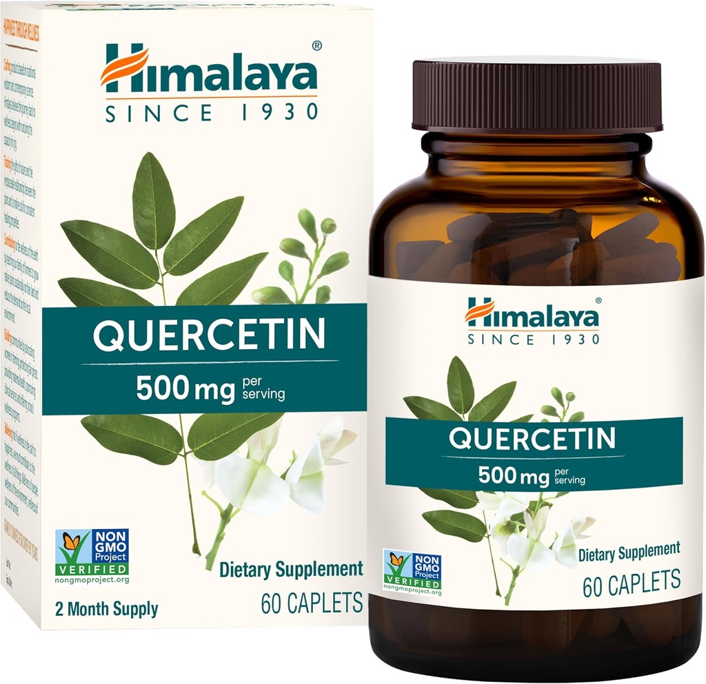 Himalaya Querbetin Supliment pentru Suport Bioflavonoid pe bază de plante și wellness zilnic, Antioxidant și Immune Support, 500 mg, Non-GMO, 60 Caplete vegetariane, 2 luni de aprovizionare
