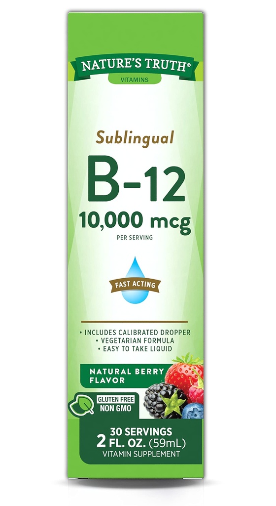 Adevărul naturii Vitamina sublinguala B-12 10.000 Mgg, rapid Acting lichid, aroma naturala Berry, 2 Ounce de lichid (Pachet de 1)