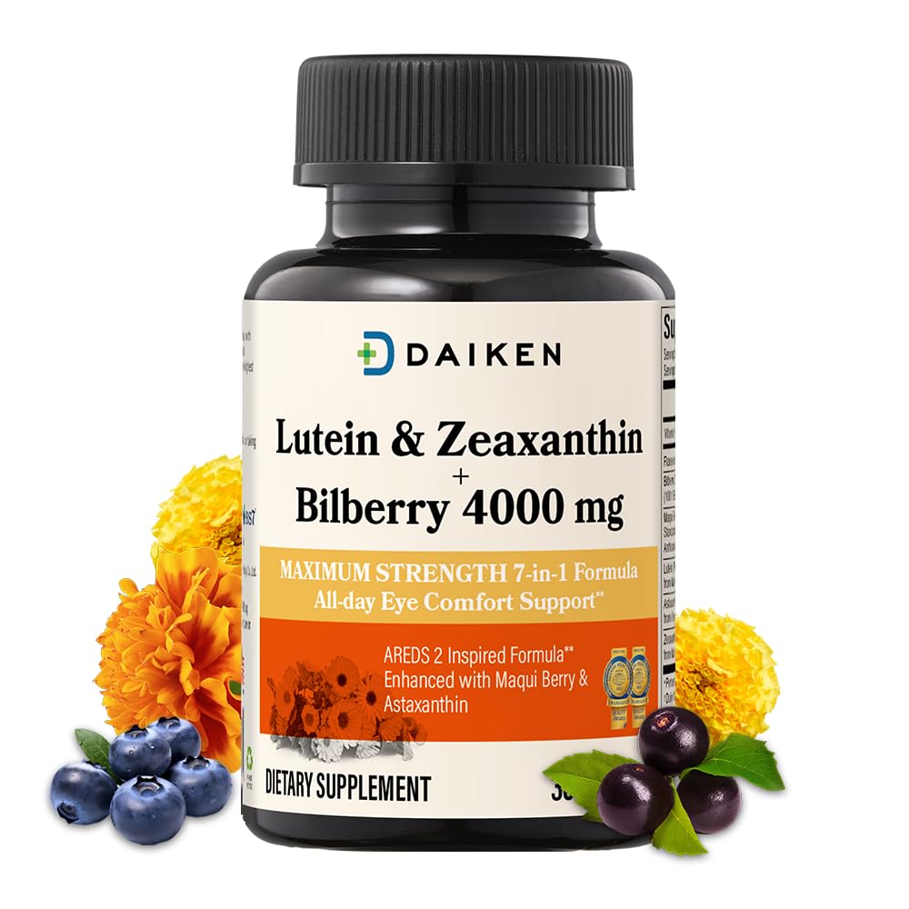 DAIKEN Lutein şi Zeaxanthin Suplimente, AREDS 2 Inspirat Formula cu Astexanthin, Maqui Berry, Bilberry, ulei de in si vitamina E, 30 Softgels