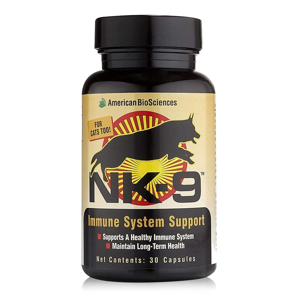 American BioSciences NK-9, AHCC Supliment pentru câini și pisici - Supliment alimentar pentru a sprijini sistemul imunitar - Made for Pet's Immune Defenses - 30 Capsule, 250mg/capsula