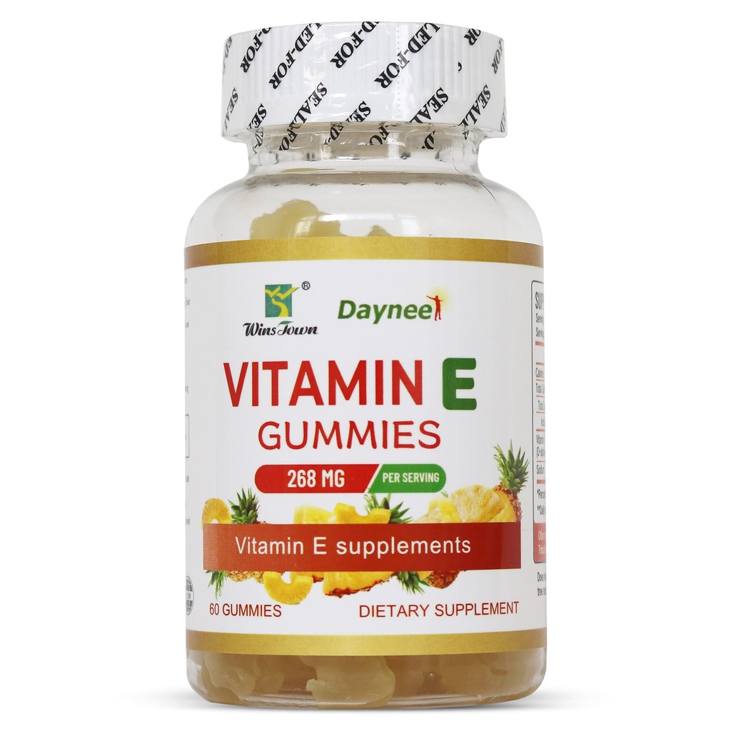 Vitamina E Gummies 268mg, Delicious, Vegan, Non-GMO, Adult Gummy Suplimente, Imun, Skin & Eye Support, 60 Conte