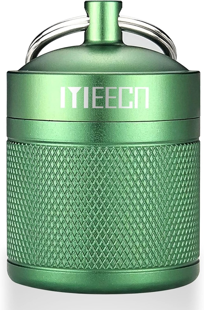 Keychain Pill Holder, Box, Aluminum, Container impermeabil, Organizator de pastile pentru excursii în aer liber Camping,Size: 1,6 x 1,6 x 2 in (Green)