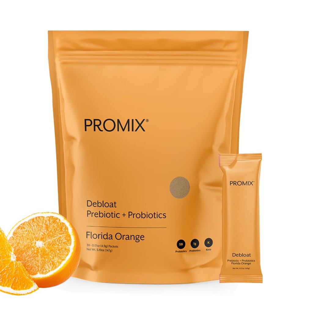 ProMix Nutrition Debloat Prebiotics and Probiotics with Baobab - Rich in Vitamina C, Bloating Relief, Immune Support - Orange - 30 Servings (Pachet de 30)