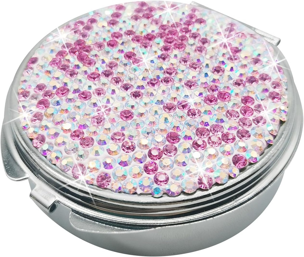 Bling Pill Case pentru Purse Medicine Vitamina Container Deținătorul Pastile de buzunar Caz rotund Medicină Organizator pentru Vitamina / Uleiuri de pește/Supplement Kit de medicină de călătorie (3 Compartiment roz)
