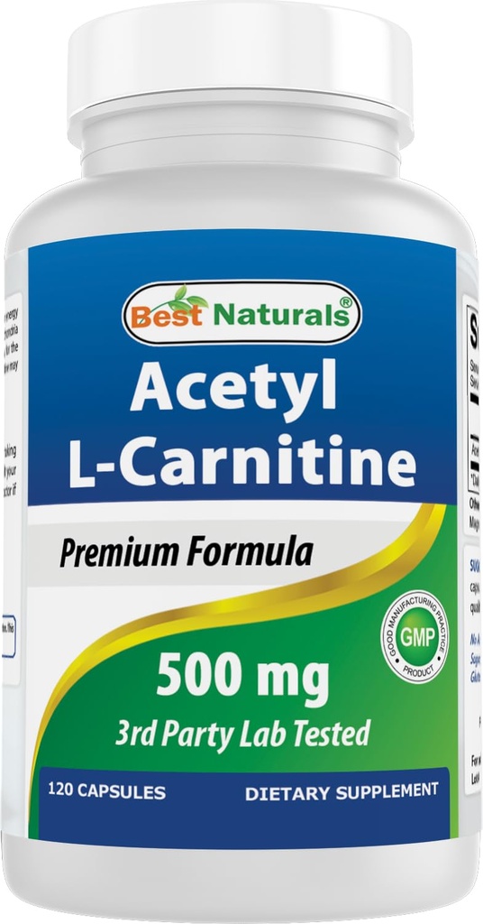 Cele mai bune Naturale Acetil L-Carnitina (ALCAR) 500 mg, 120 capsule, 120 Serviri - non-GMO și gluten gratuit, 1 capsulă per servire