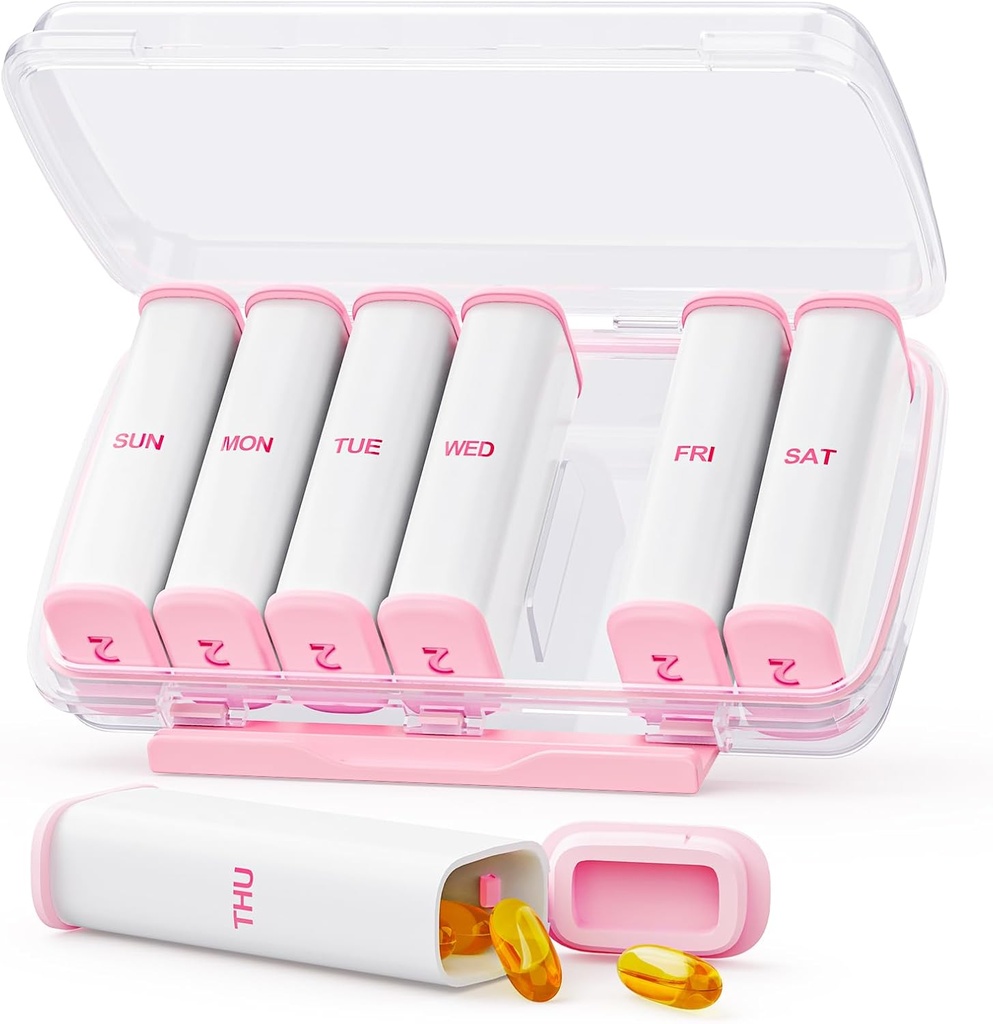Pink Săptămânal Pill Organizator 2 ori pe zi cu Dual Damp-Proof Design, Portable AM PM Pilula cutie 7 zile, Detaşabil Pilula caz de buzunar, Pursa, Mari pastile container pentru vitamine, uleiuri de pește