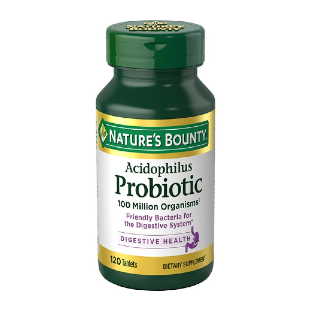 Natura's Bounty Lactobacillus Acidophilus Probiotic Supliment - Probiotic zilnic pentru femei / bărbaţi Digestive Health, 100 Milioane Organisme, Vegetarian, 1 Servire pe zi, 120 comprimate