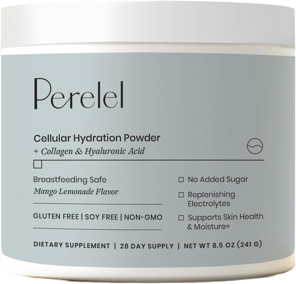 Perelel Hydration Powder, Electrolit Supplement cu Colagen & Acid hialuronic, Mango Lemonade Flavor, Soy & Gluten Free, Non GMO, No Added Sugar, 28 Servings
