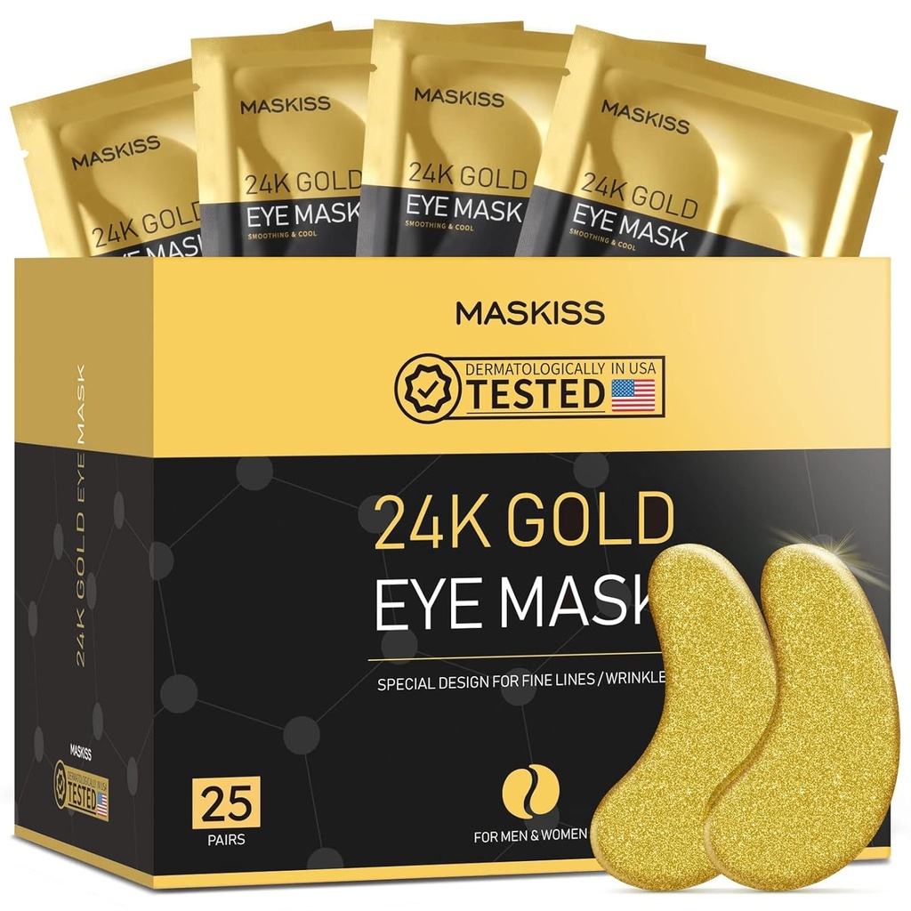 Petice de aur 24k sub ochi (25 Perechi), masca de ochi, Colagen produse de îngrijire a pielii, Petice ochi pentru ochi pufos, măști de ochi pentru cercuri întunecate și pufuri