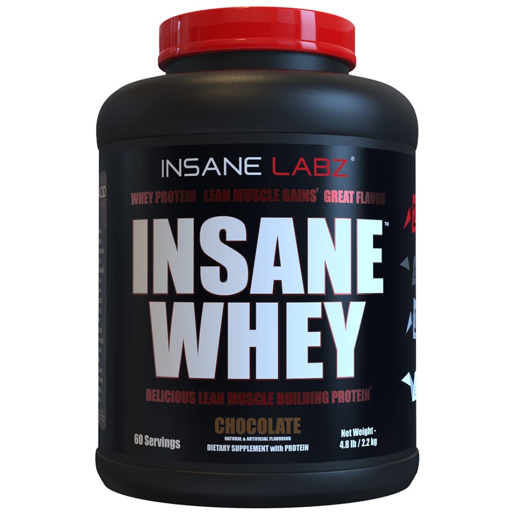 Insane Labz Insane Whey,100% Muscle Building Whey Proteine, Post Workout, BCAA Amino Profile, Mass Gainer, Mese de înlocuire, 5lbs, 60 Srvgs, (Chocolate)