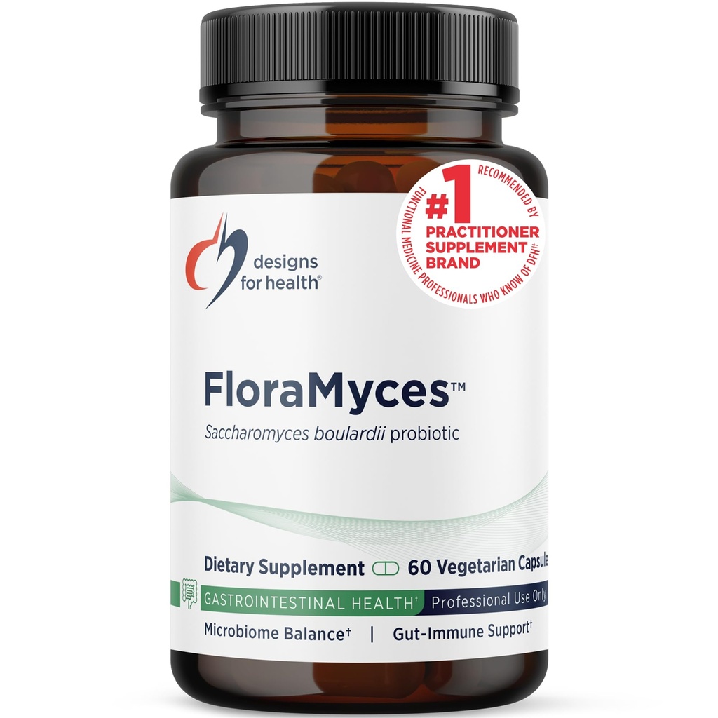 Design-uri pentru sanatate FloraMyces 500mg Saccharomyces Boulardii Probiotic - Suplimente pentru sanatate Gut - Probiotice Digestive de valabilitate pentru sanatate GI - Dairy-Free, Vegan Probiotic (60 capsule)
