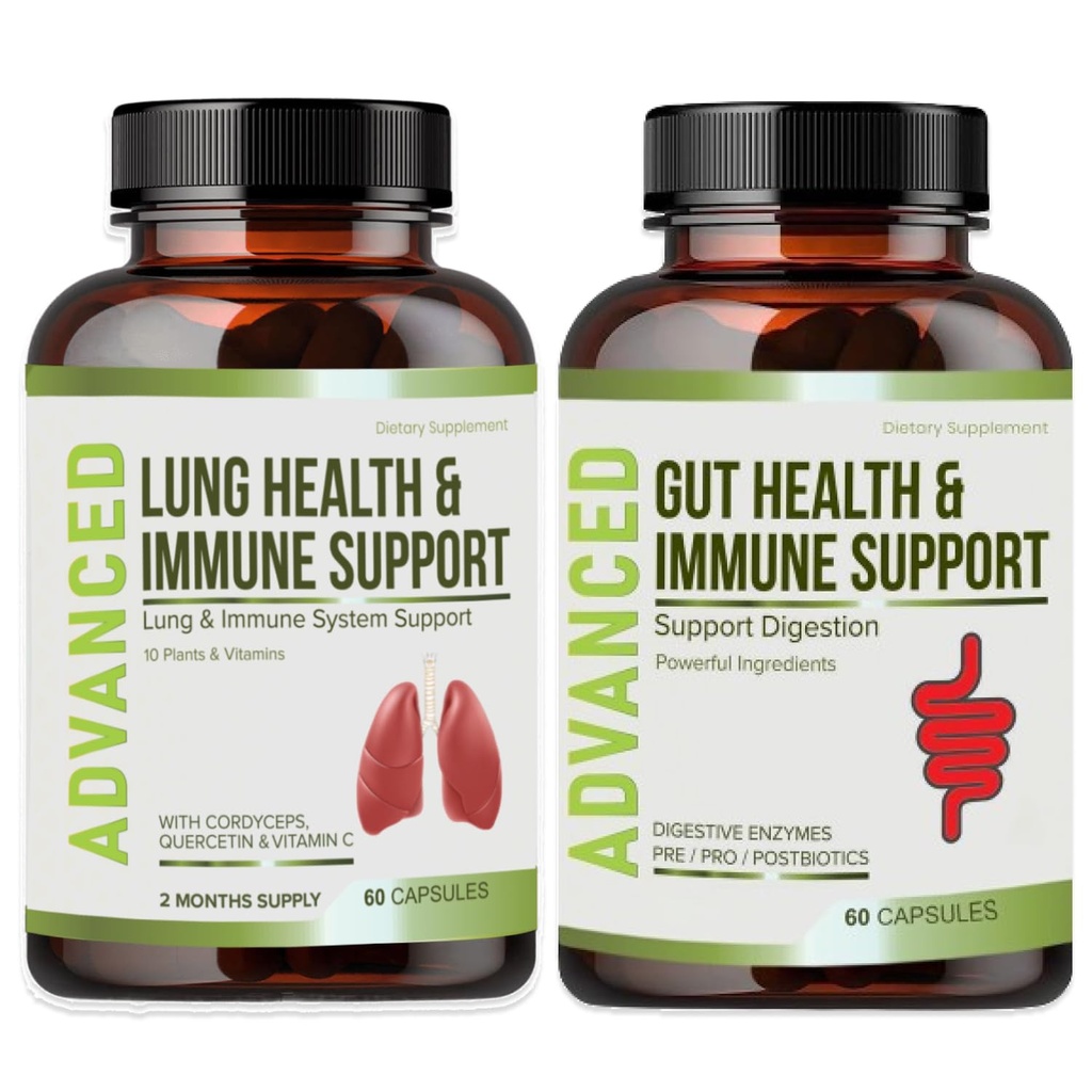 Lung Health & Immune Supplement - Lung Cleanse și Detoxifiere cu vitamine imune pentru plămâni mai buni, apărare imună, Plămâni clare și respirație profundă, inclusiv Quercetin & Cordyceps. Două luni de aprovizionare