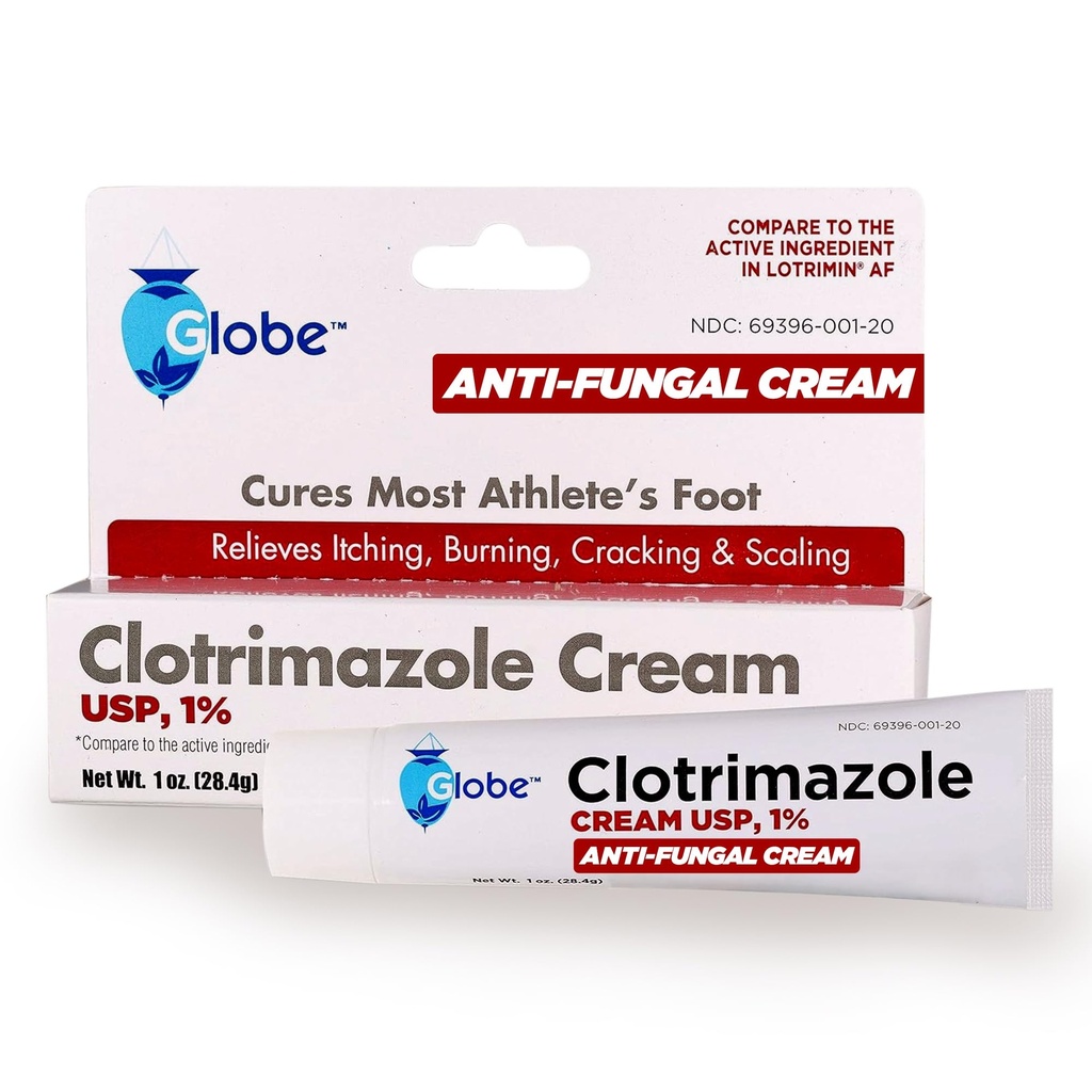 Globe Clotrimazol Cream antifungice 1% USP (1 oz), Tratamentul antifungic, Relieves Mâncărime, Arsuri, Cracking și Scalare Associated Athletes Foot, Jock Itch, Ringworm și More
