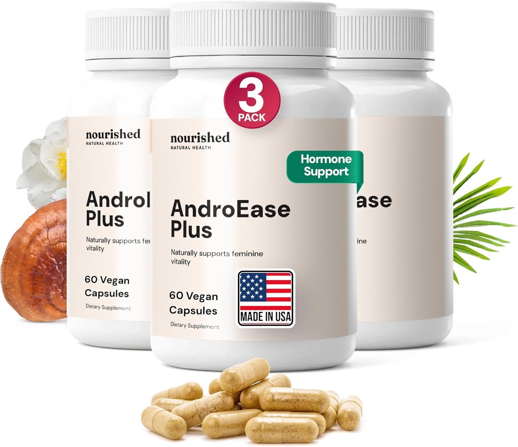 Nourished AndroEase Plus - Suplimentul de echilibru natural pentru femei - Formula Vegan cu Zinc & Saw Palmetto - 180 capsule pentru Daily Wellness & Vitality - Made in USA