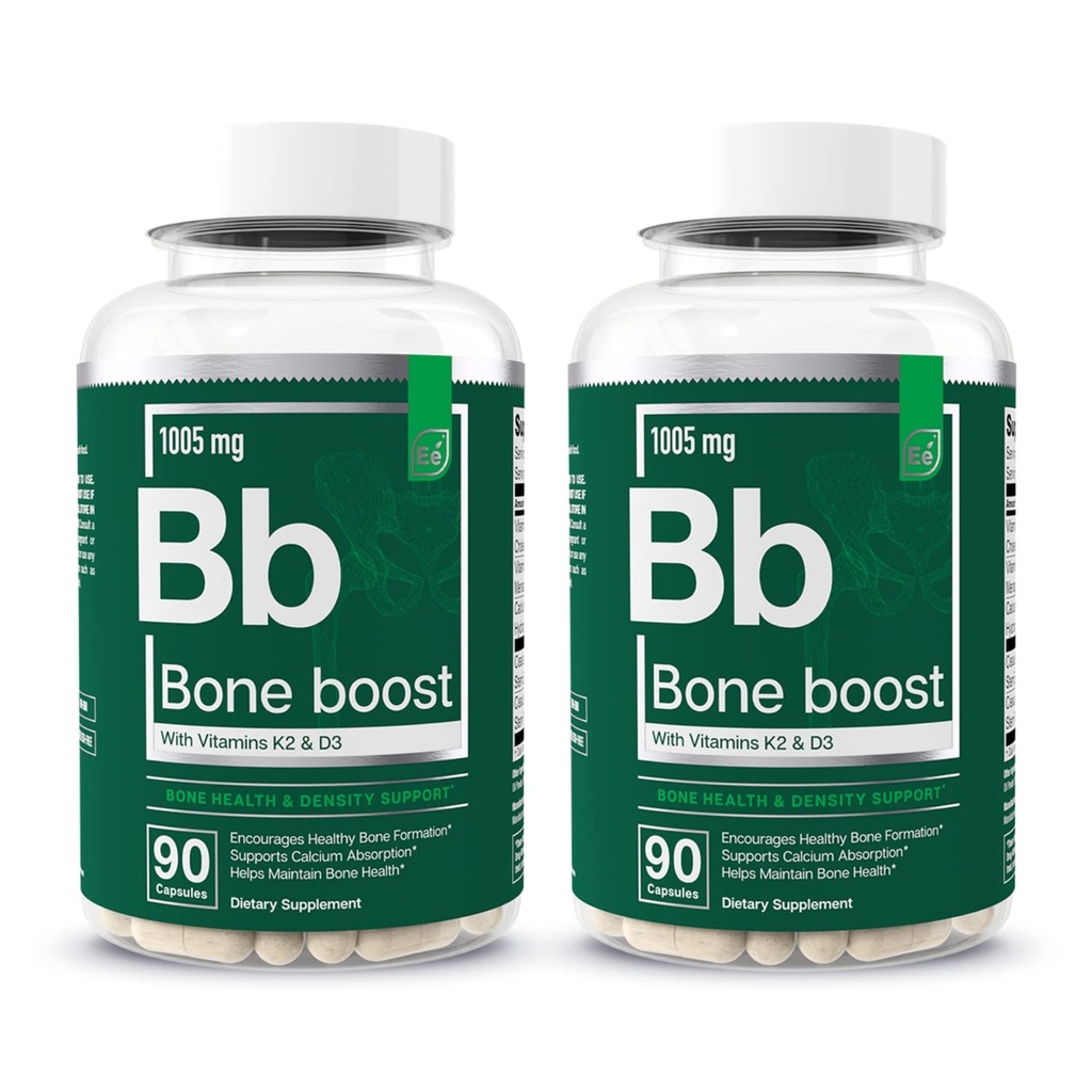 Elemente esenţiale Boost Bone Health Supliment - Suport osos şi Suplimentul de calciu cu vitamina D 3, K2, Cissus Quadrangularis pentru os - 180 capsule (60 zile de aprovizionare) (2-Pachet)
