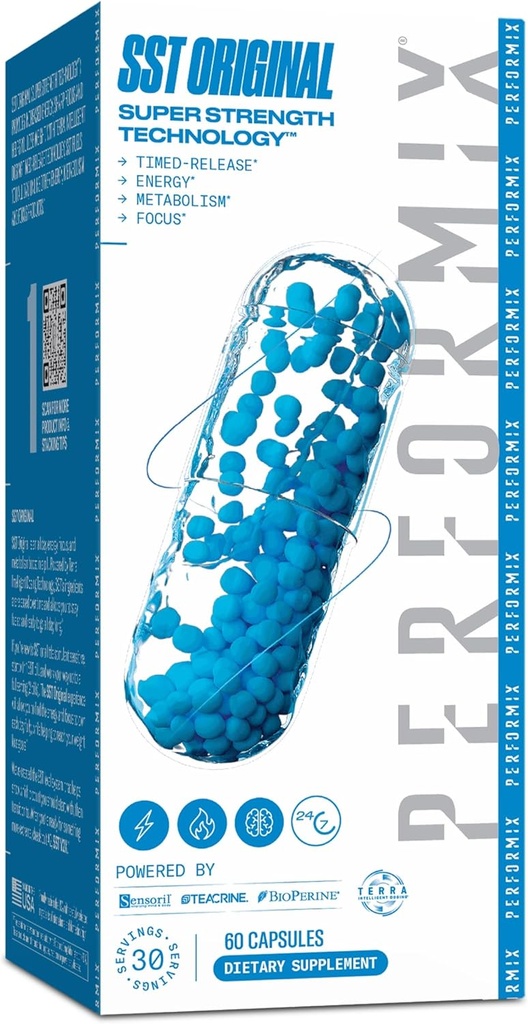PERFORMIX - SST Original - Pre Workout - 250 mg Cafeina - Suplimente energetice - Fără Crash - Obiective de fitness - Nootrop - Timed-Release pentru toate focus de zi, Mood & Energy Boost - Bărbaţi şi femei - 60 Capsule