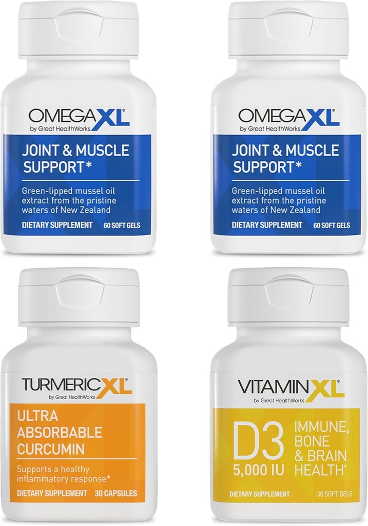OmegaXL Immune Supporting Bundle - (2) 60 Count + TurmericXL + VitaminXL D3 - pentru a sprijini sănătatea imună optimă (Pachetul de 4)
