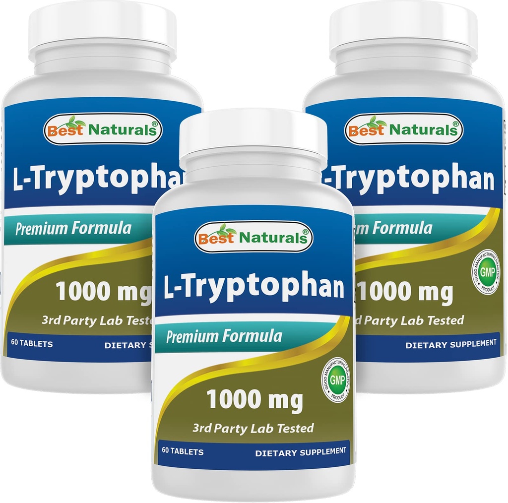 Cele mai bune Naturale L- Tryptofan 1000 mg 60 comprimate (60 de comprimate (pachet de 3))