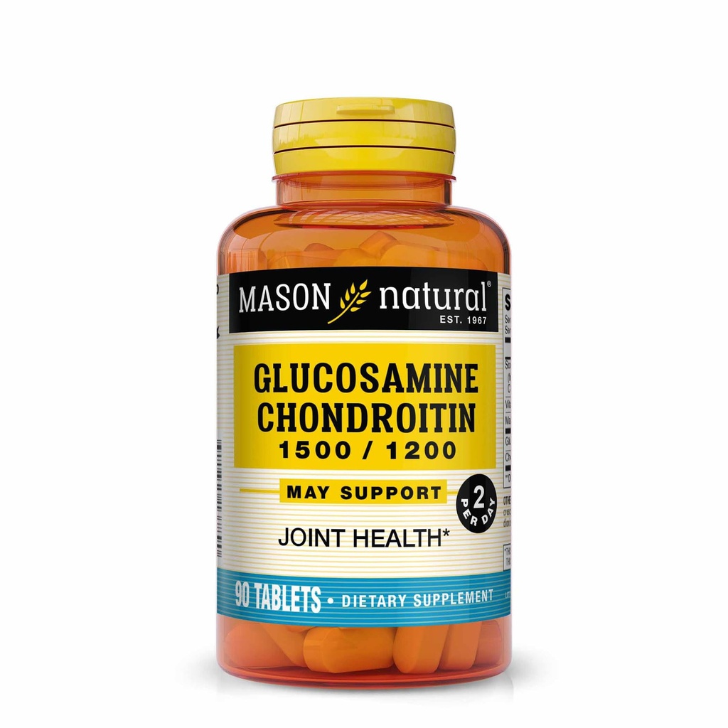MASON NATURAL Glucosamină Chondroitin 1500/1200 2 pe zi cu vitamina C - susține sănătatea comună, flexibilitate îmbunătățită și mobilitate*, 90 capsule